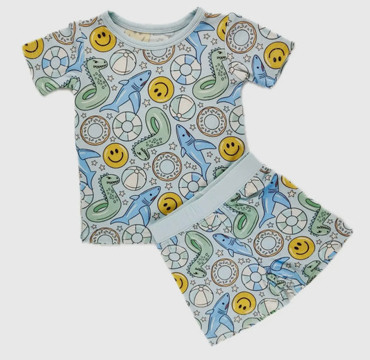 2T Pool party bamboo shorty pajama toddler set