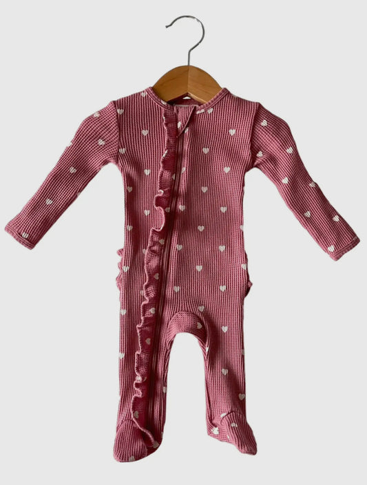 6-9m Mauve heart organic waffle romper