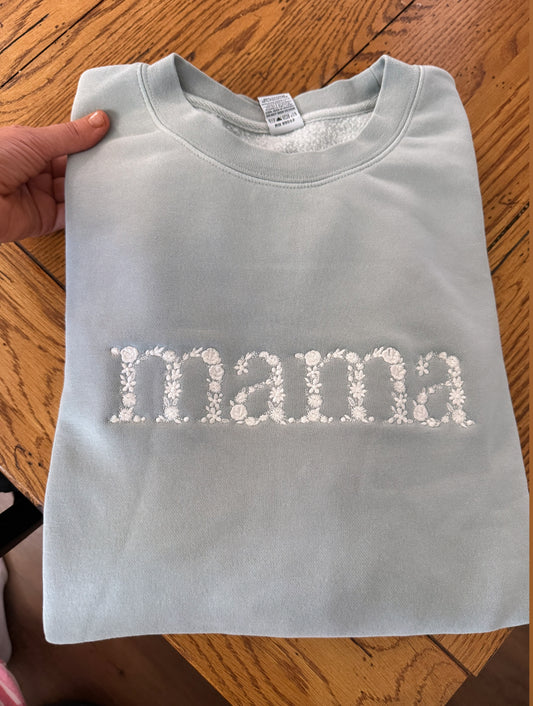 Pre order: Mama delicate floral embroidered crew