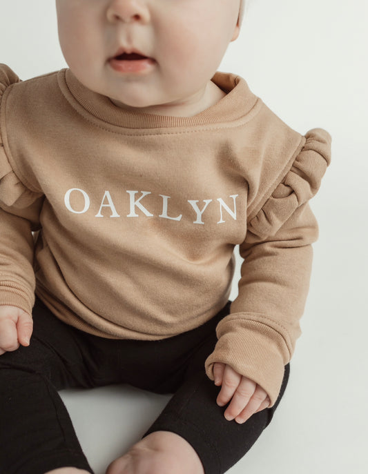 Ruffled typewriter personalized crewneck