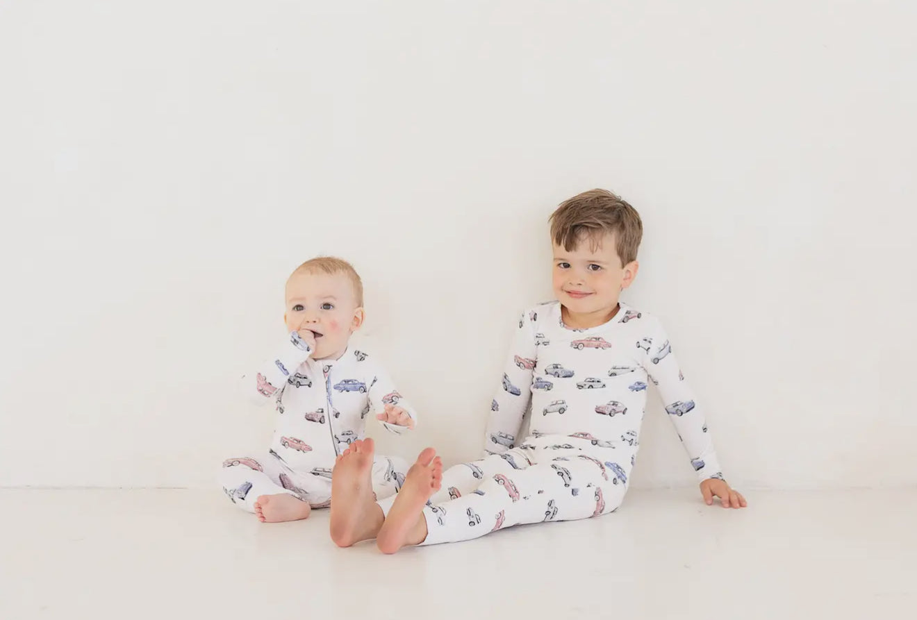 Car show ribbed bamboo romper pajama