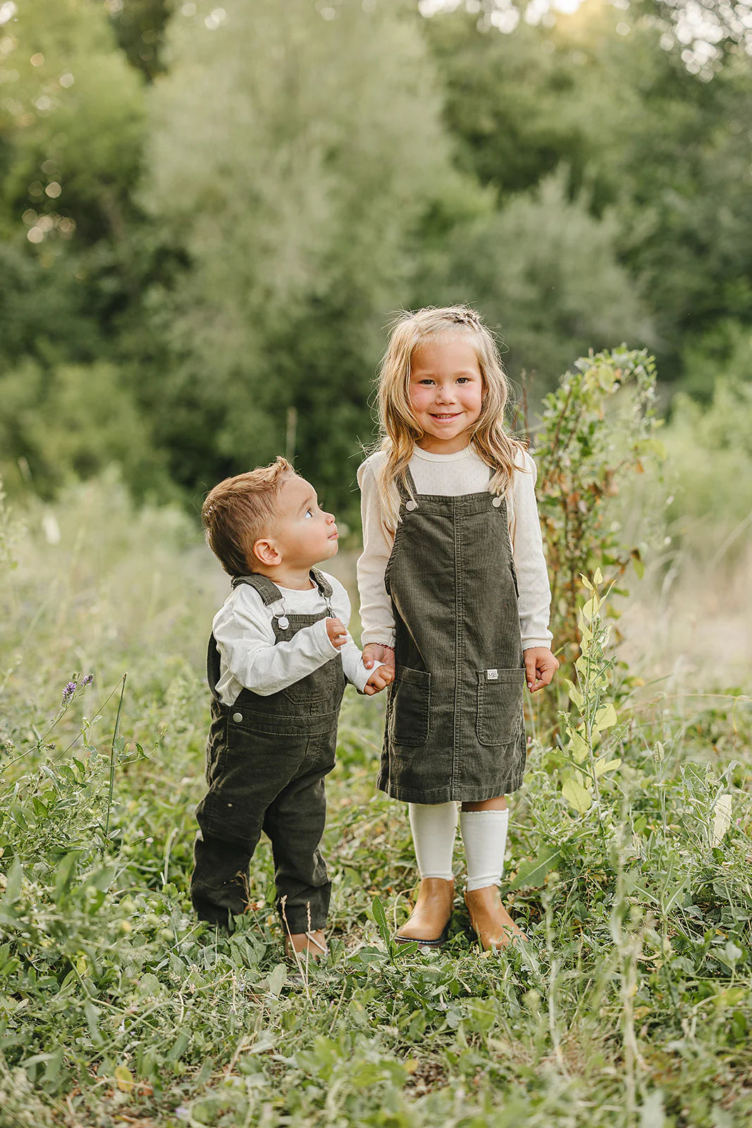 Green corduroy overalls