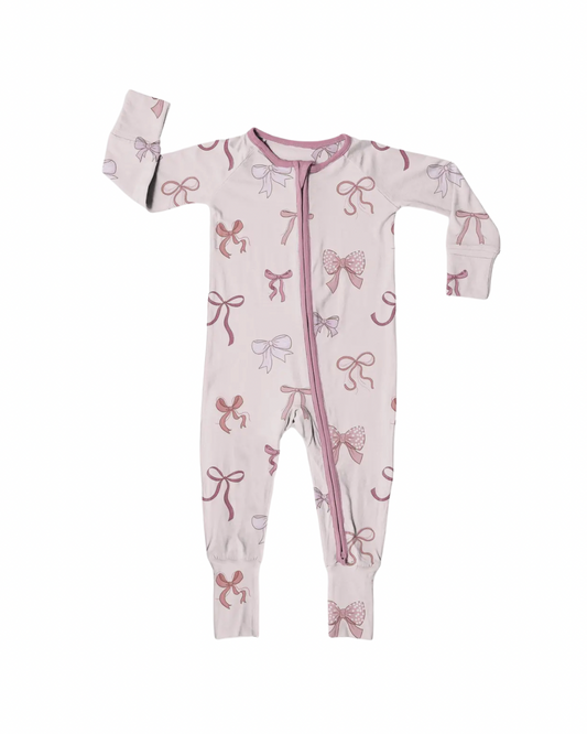 12-18m Pretty in pink bows bamboo romper pajama