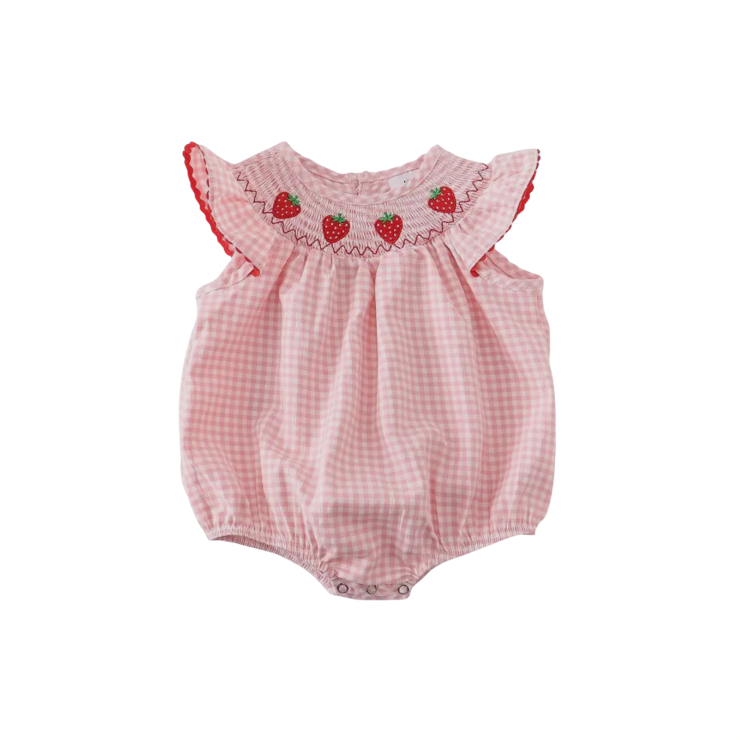 Strawberry smocked romper