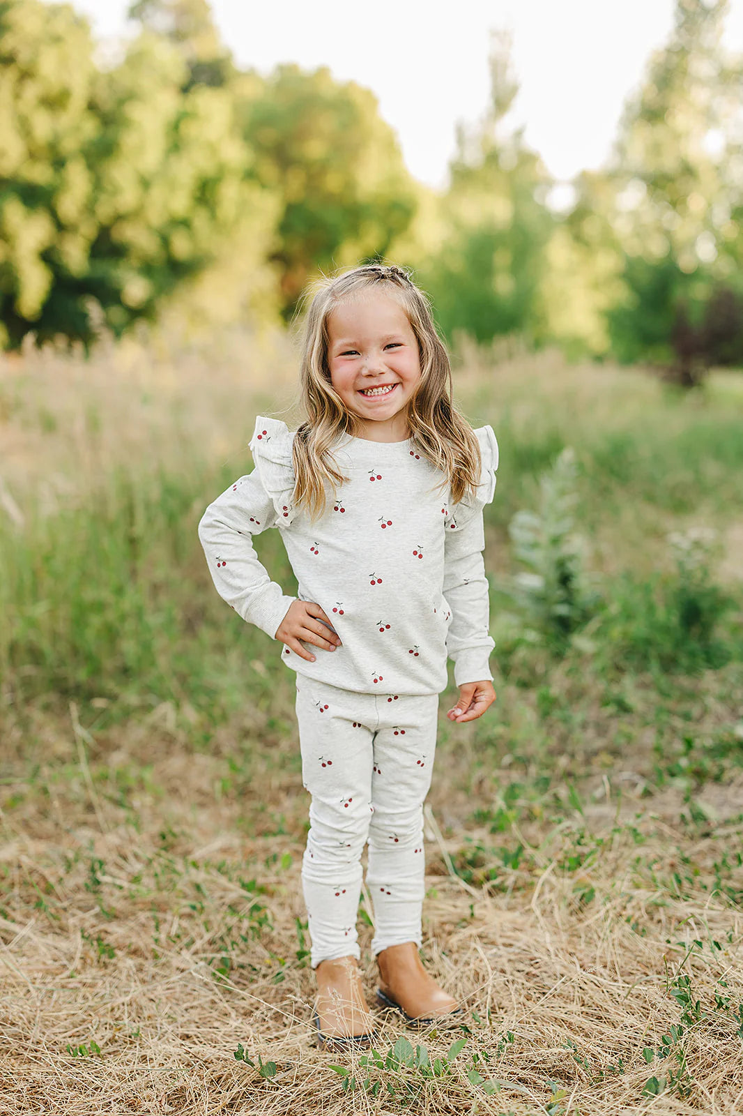 Cherry ruffle terry set