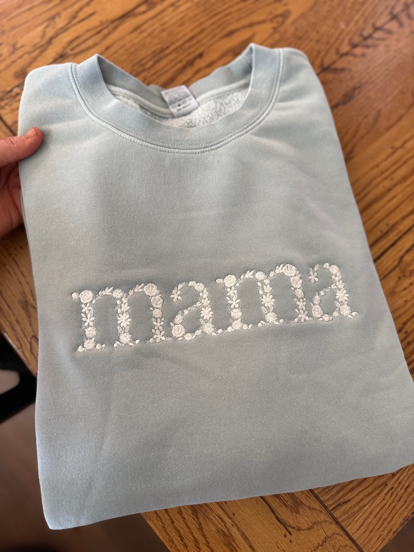 Pre order: Mama delicate floral embroidered crew