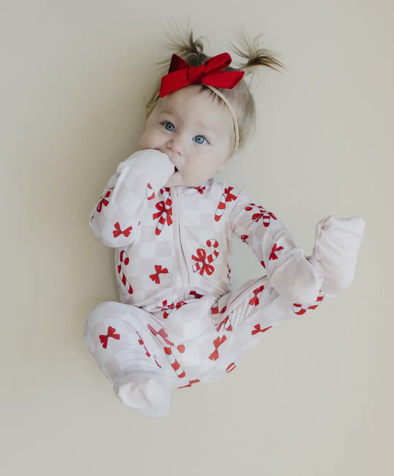 Candy cane bows romper bamboo pajama
