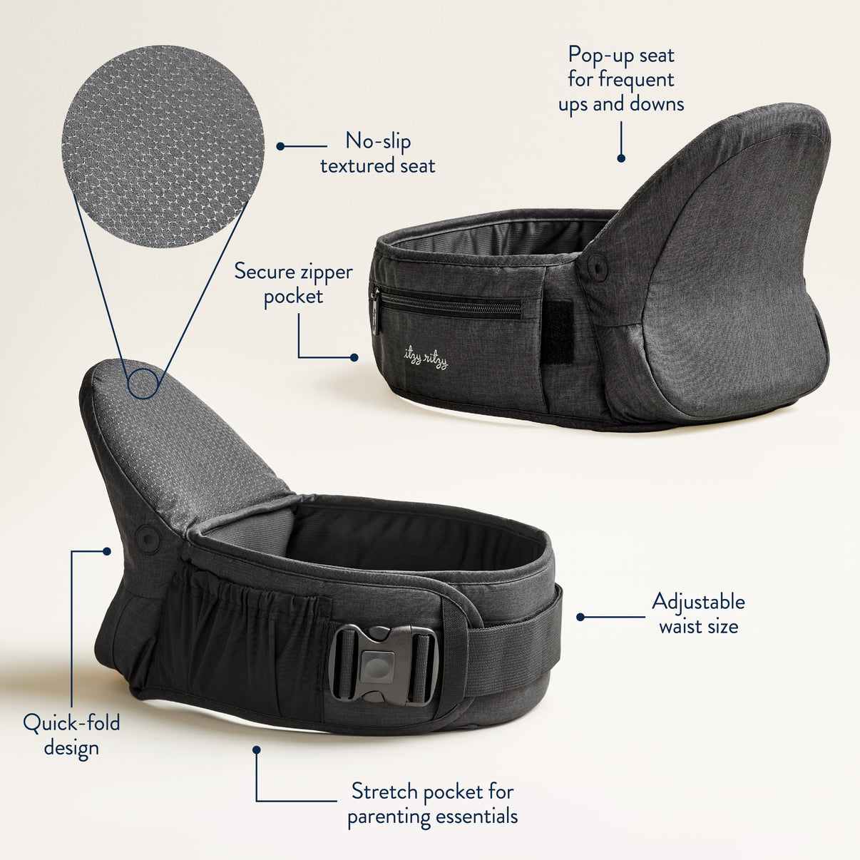 Hold & fold hip seat baby carrier