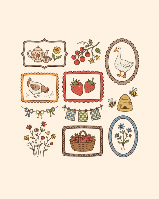 Cottagecore backyard graphic