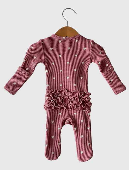 6-9m Mauve heart organic waffle romper