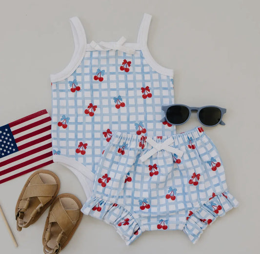 Gingham cherries bodysuit set