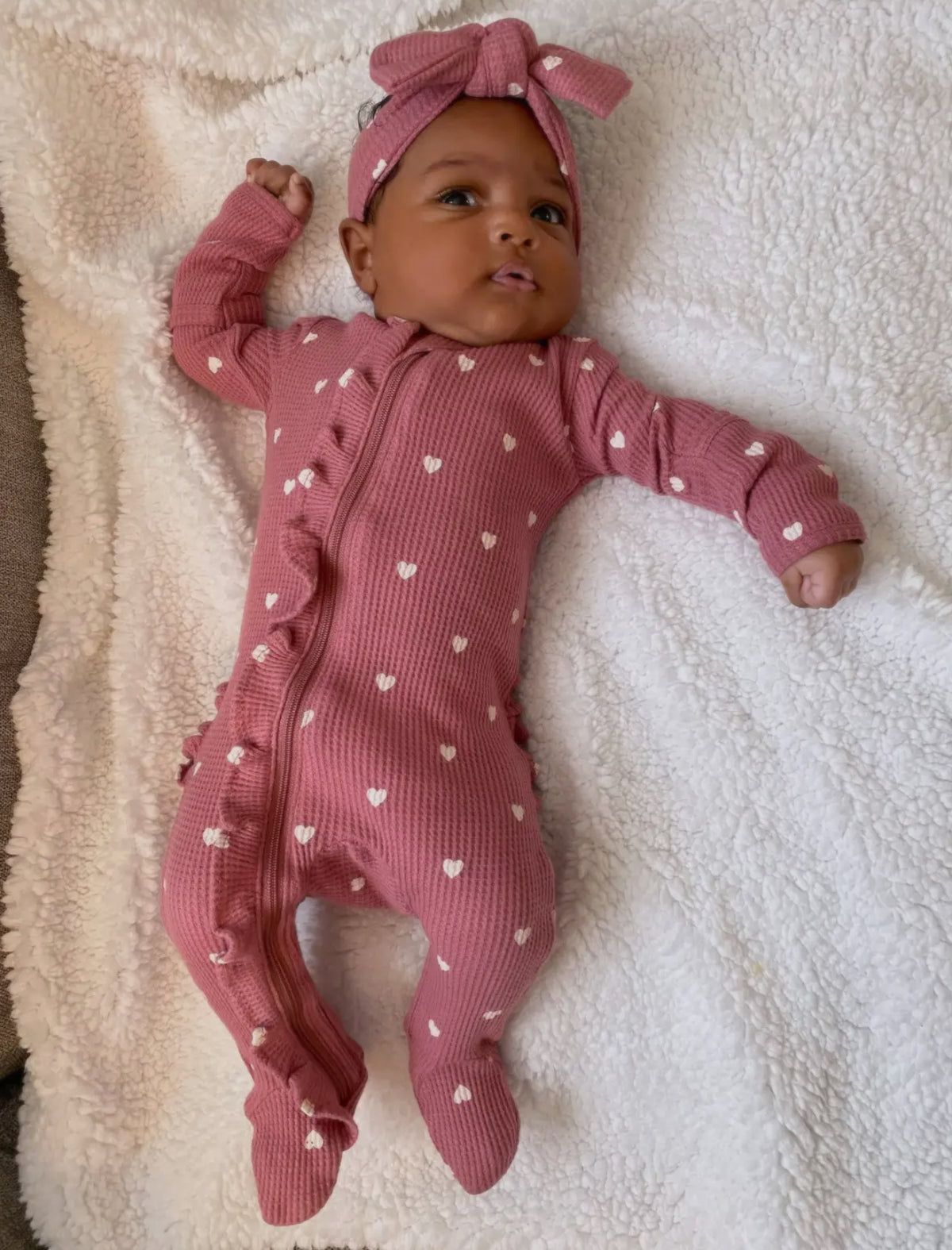 6-9m Mauve heart organic waffle romper
