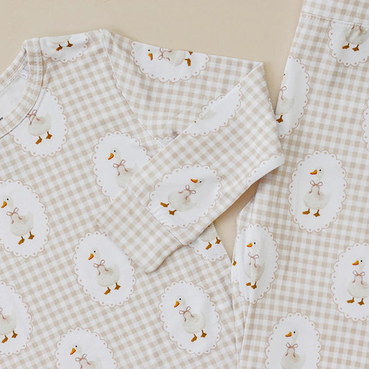 Gingham goose bamboo two piece pajama