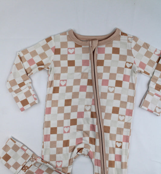 Love & checks bamboo romper