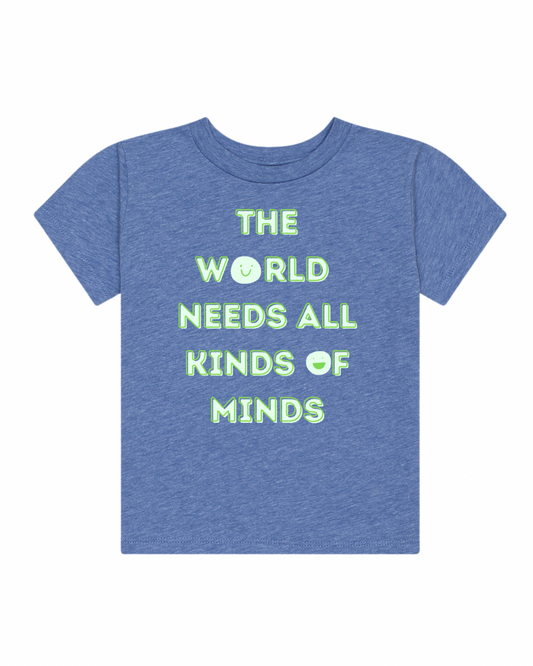 World needs all minds blue graphic tee