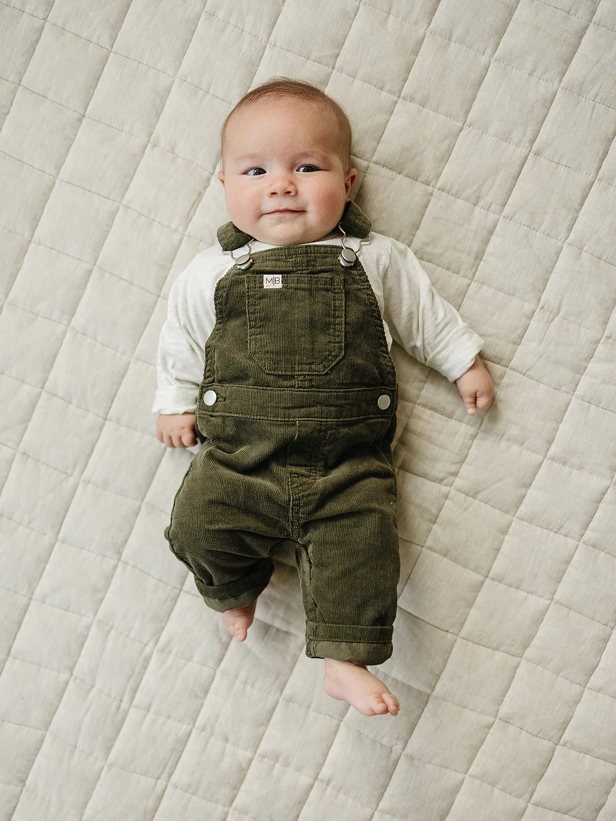 Green corduroy overalls