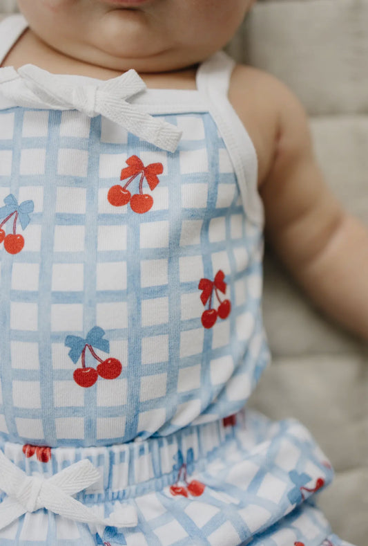 Gingham cherries bodysuit set
