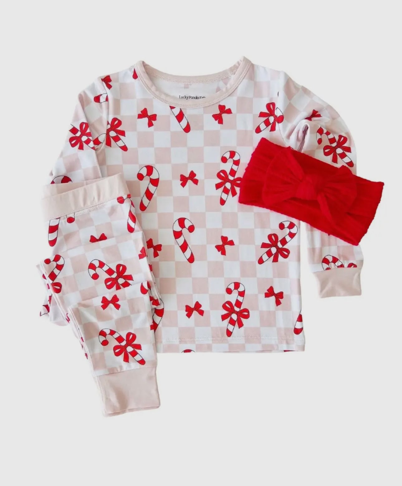 2T Candy cane bows two piece bamboo pajama