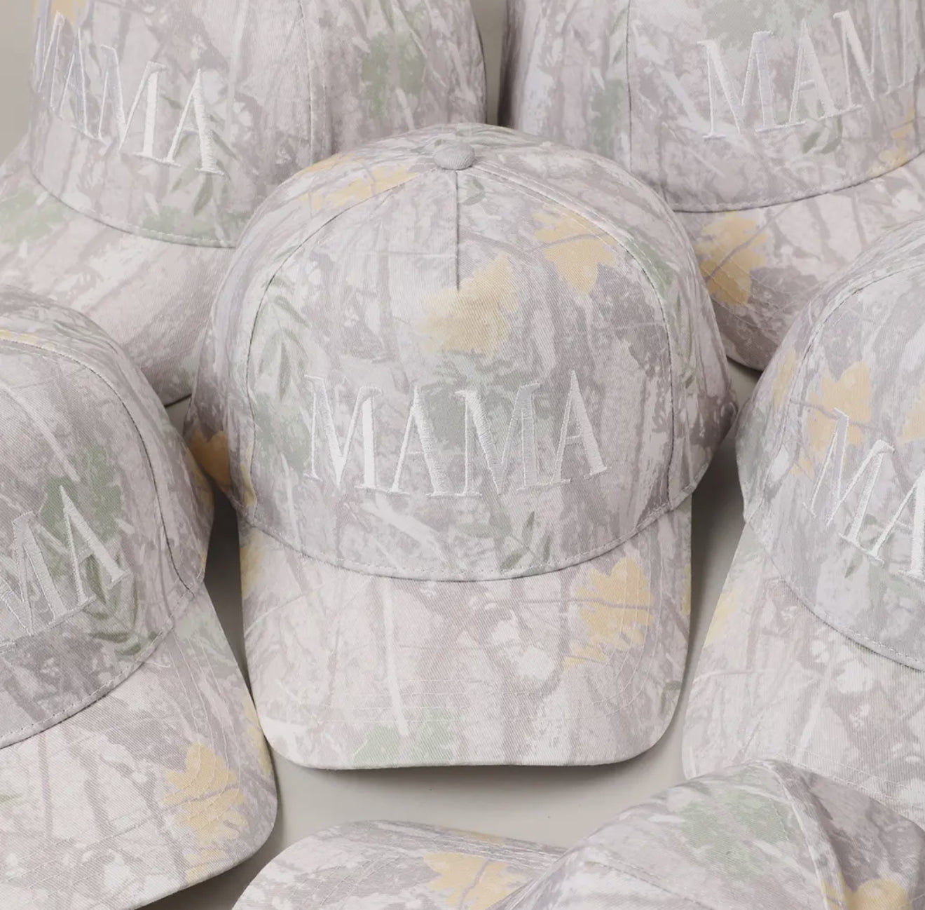 PRE ORDER - Beige camo MAMA embroidered hat