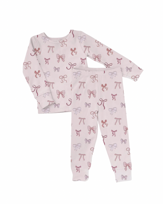 Pretty in pink bows bamboo two piece pajama