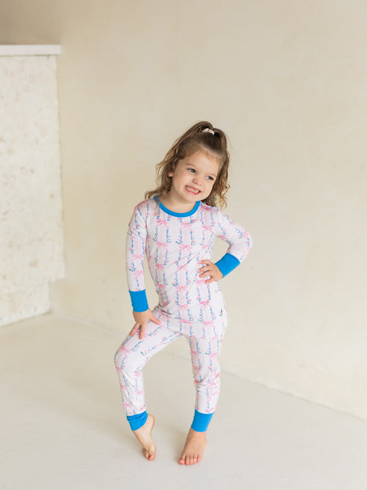 Vintage bows bamboo two piece pajama