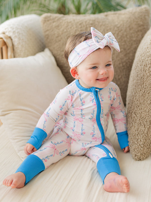 Vintage bows bamboo romper pajama