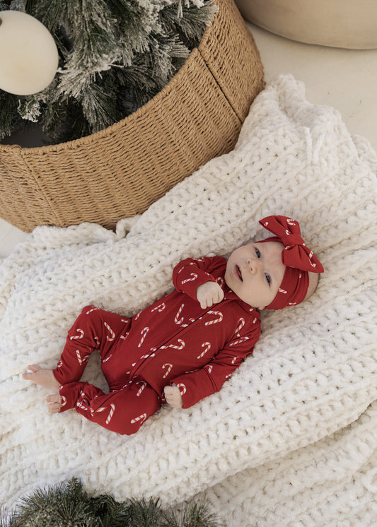 Candy cane lane romper bamboo pajama
