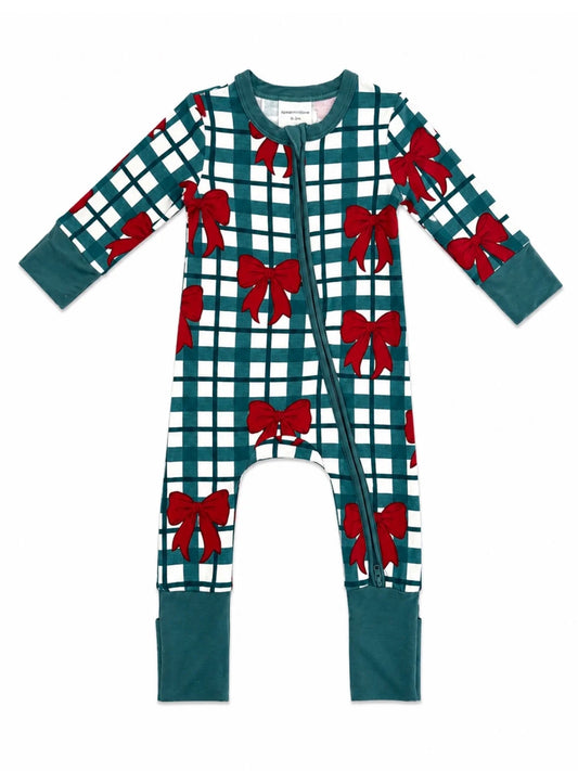 Yuletide bows bamboo romper