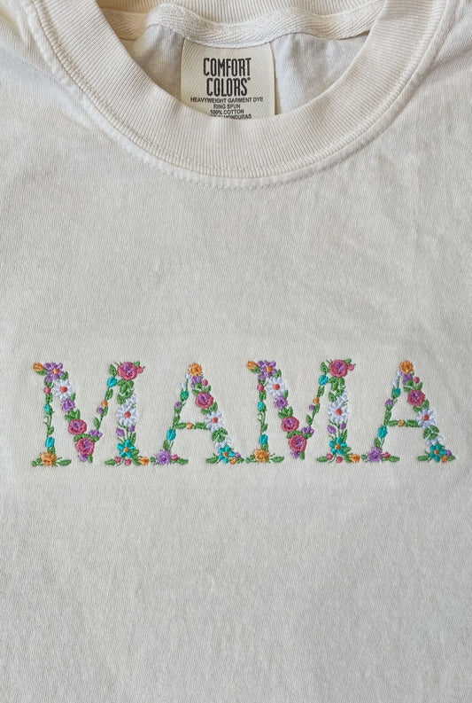 MAMA floral embroidered tshirt