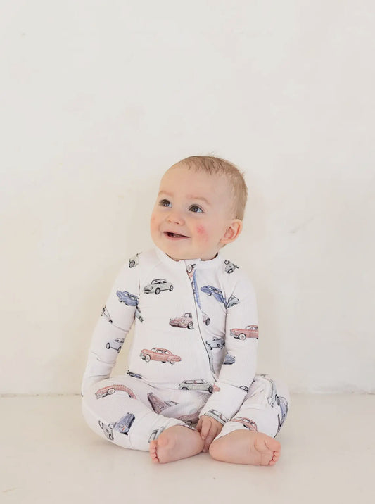 Car show ribbed bamboo romper pajama