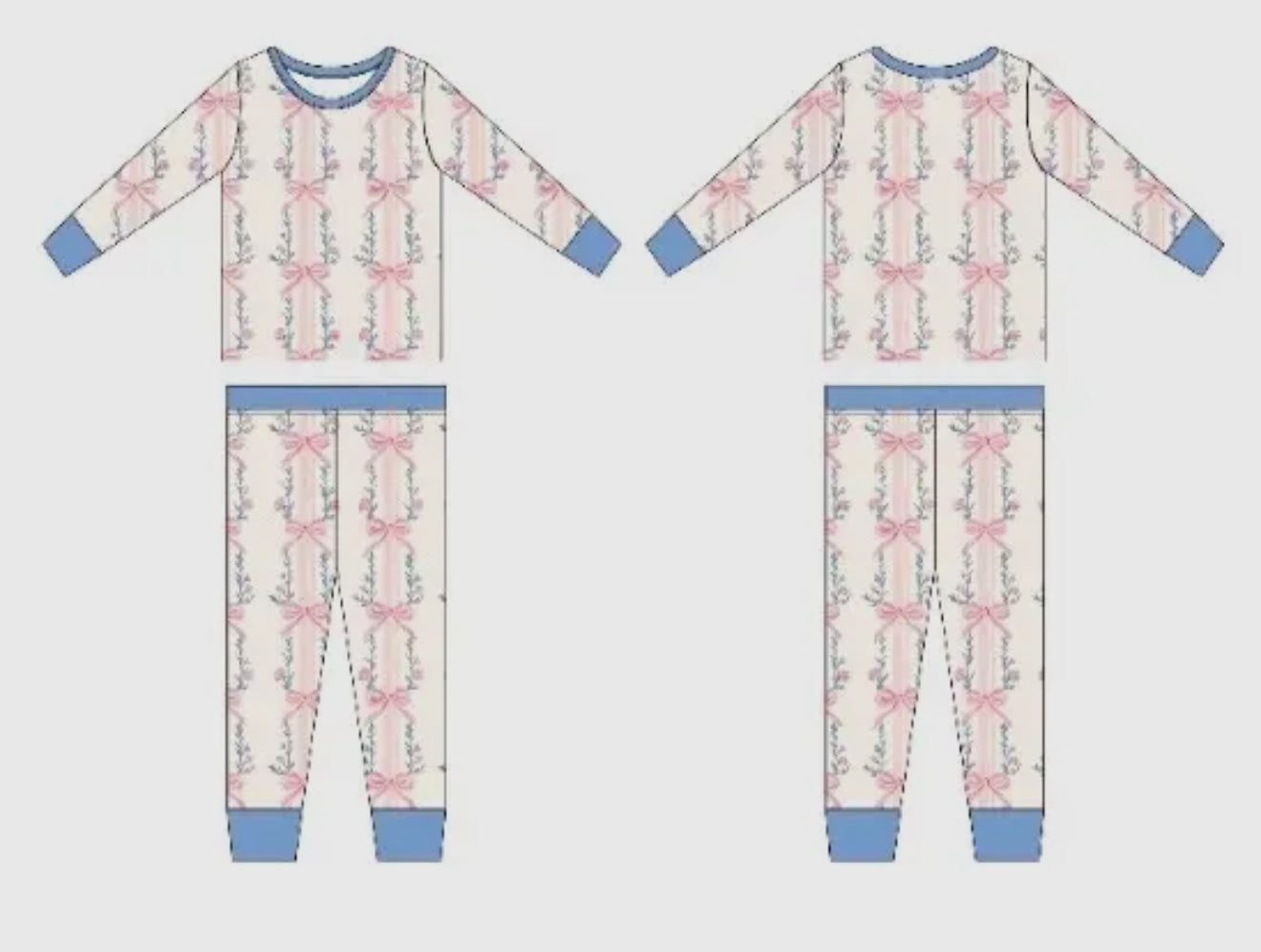 Vintage bows bamboo two piece pajama