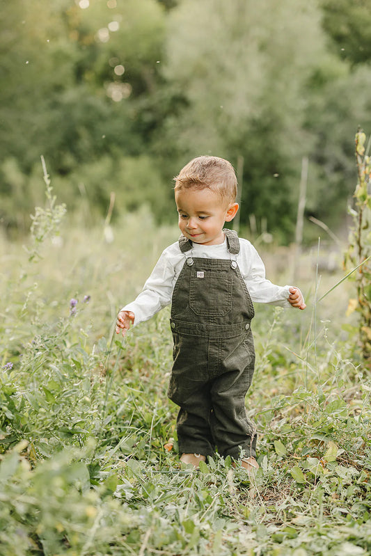 Green corduroy overalls