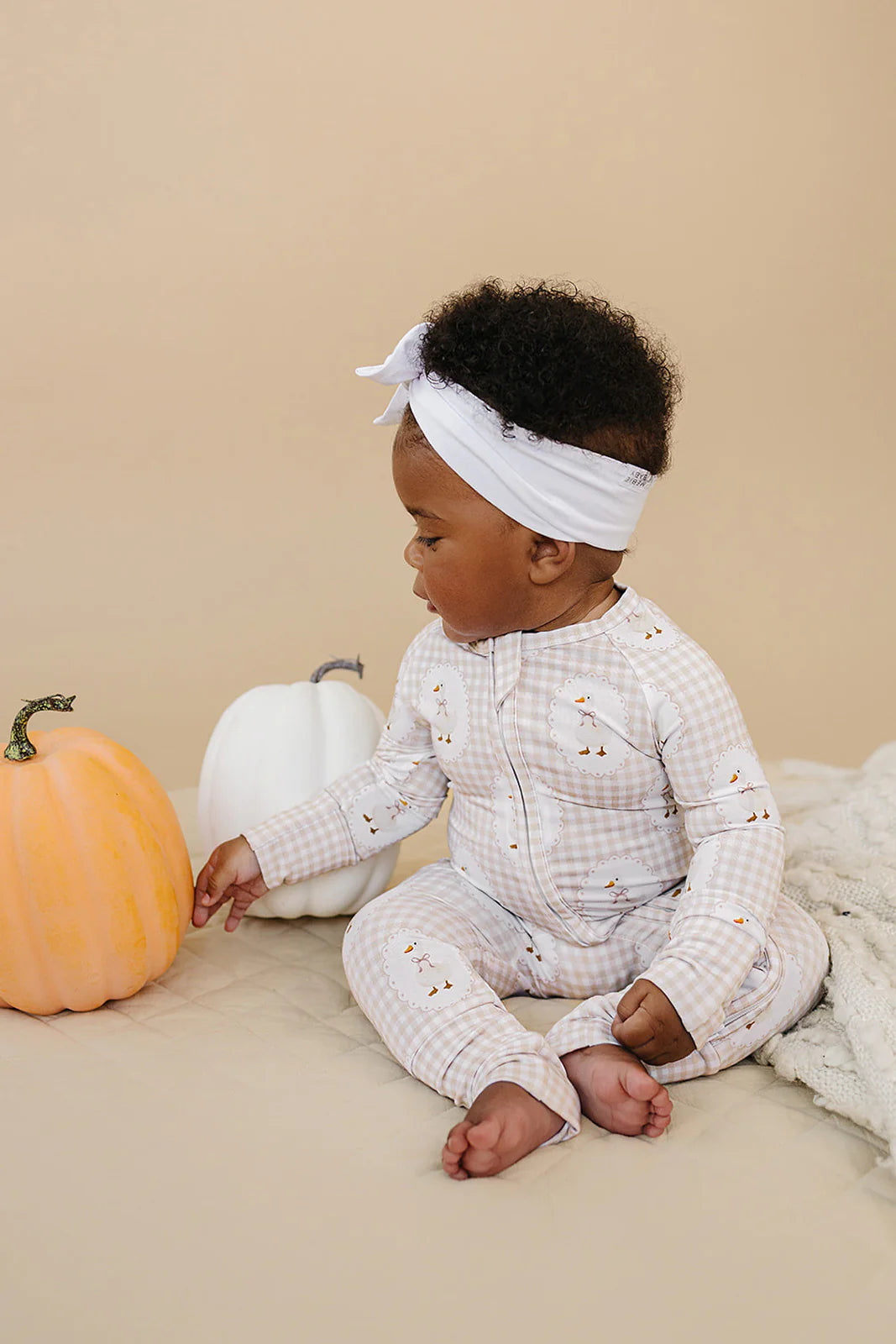 Gingham goose bamboo romper pajama