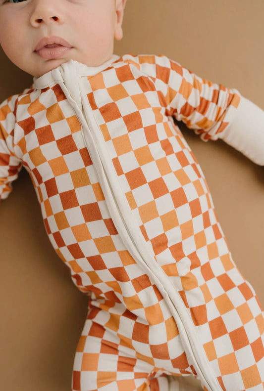 Fall checker bamboo romper pajama