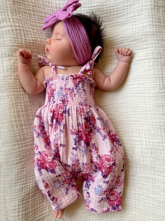 Violet rose muslin smocked jumpsuit