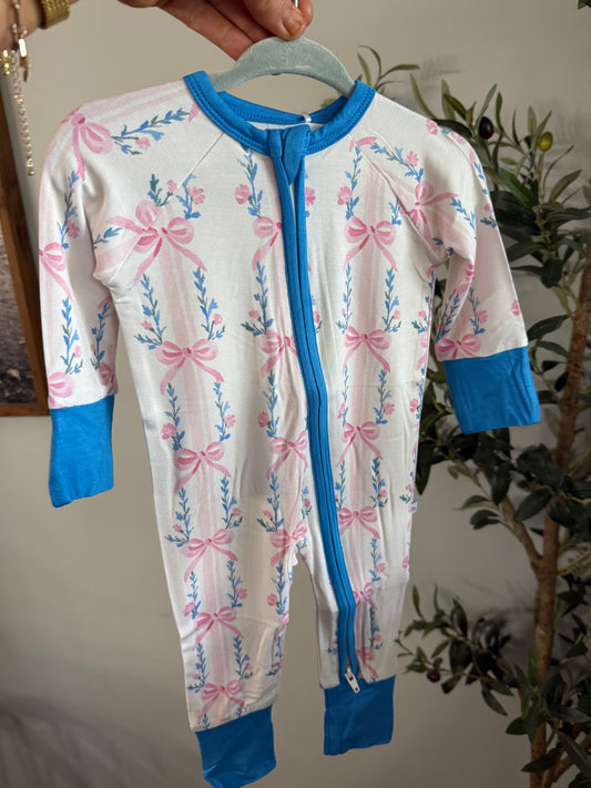 Vintage bows bamboo romper pajama