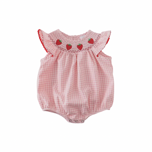 Strawberry smocked romper