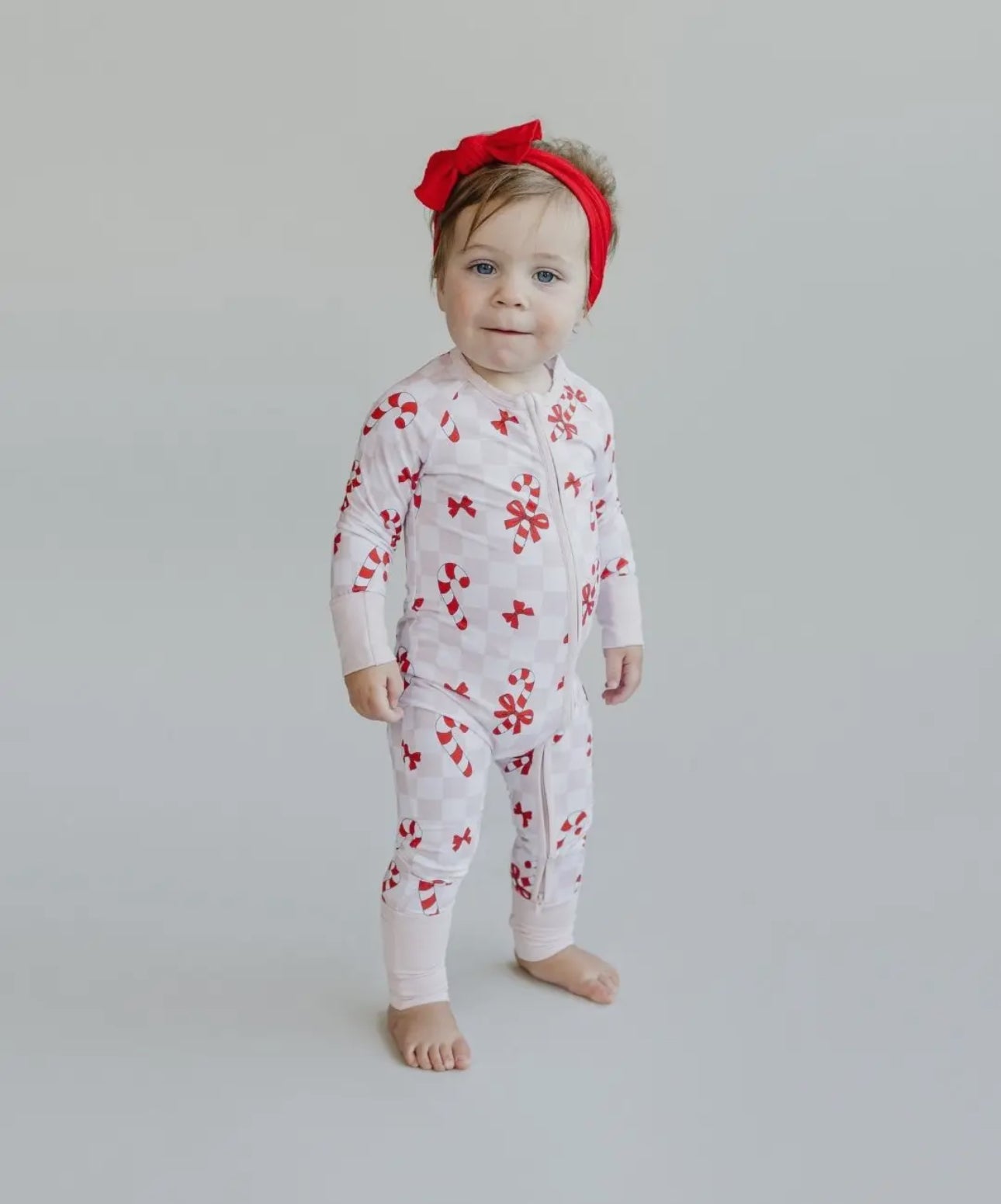 Candy cane bows romper bamboo pajama