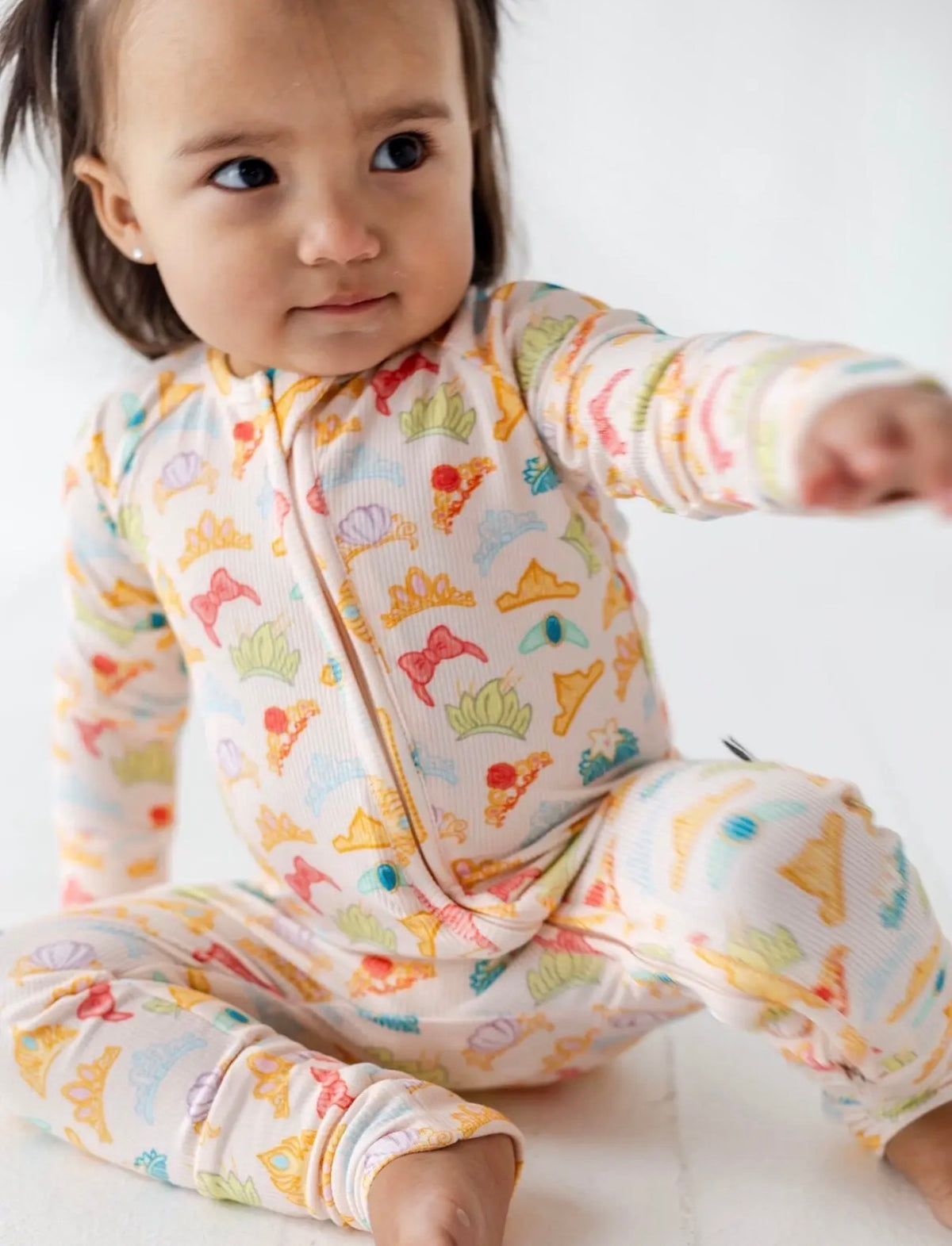Princess crowns ribbed bamboo romper