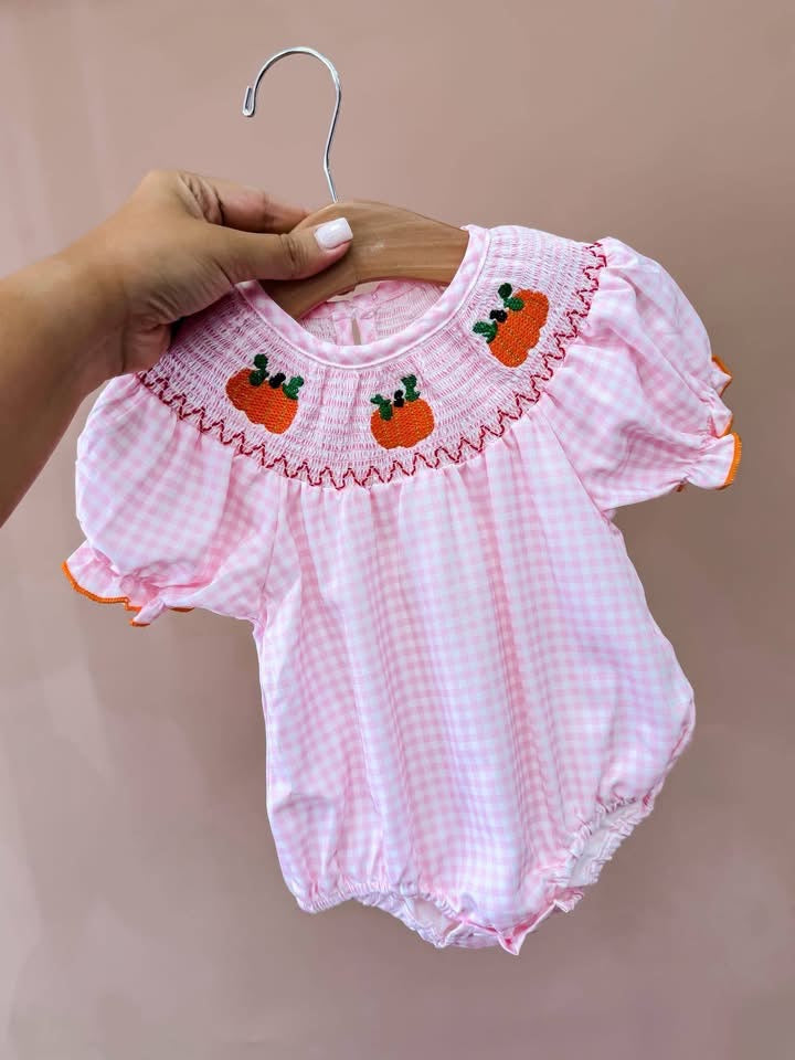 Gingham pumpkin romper