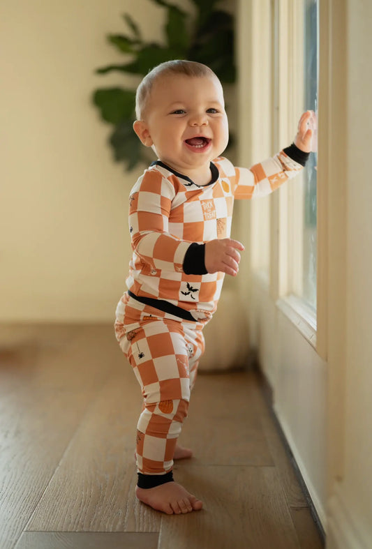 Check or treat two piece bamboo pajama