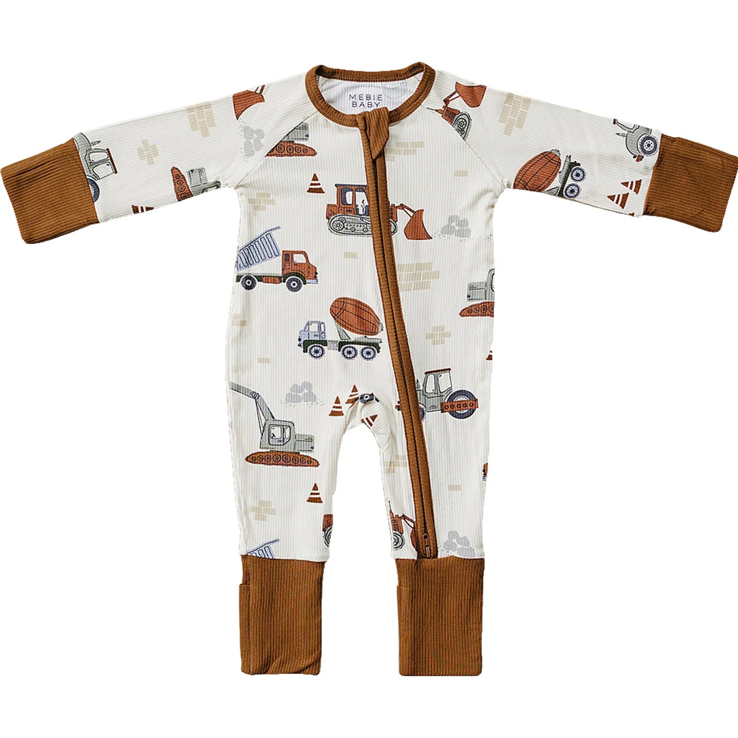 Construction time ribbed bamboo romper pajama