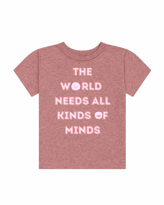 World needs all minds pink graphic tee