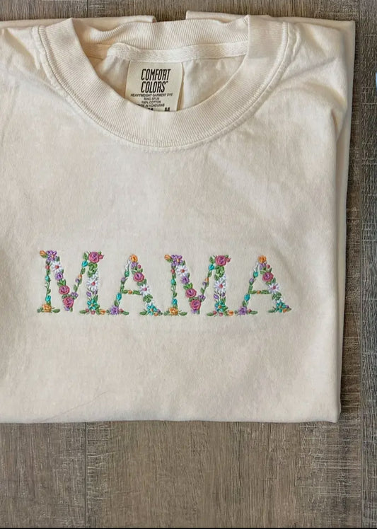 MAMA floral embroidered tshirt