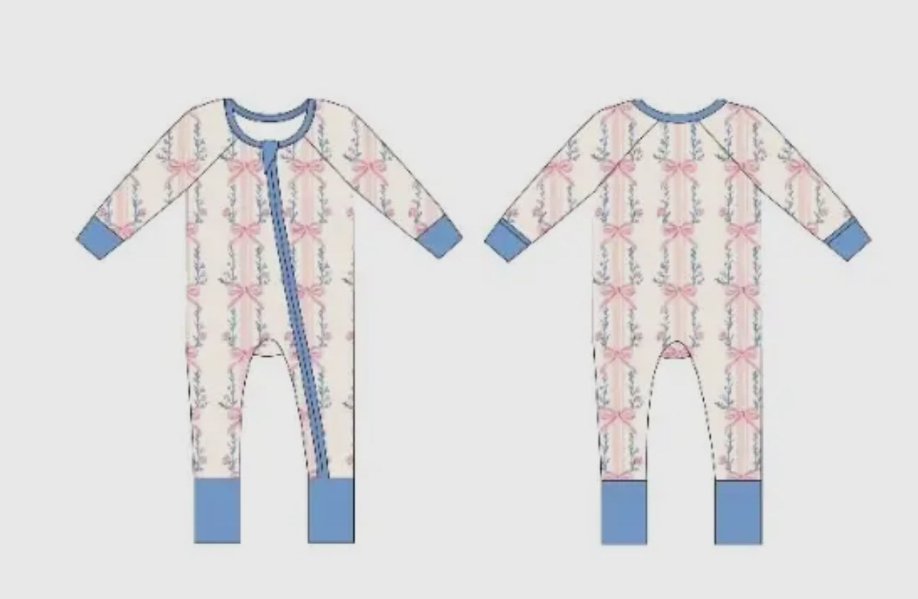 Vintage bows bamboo romper pajama