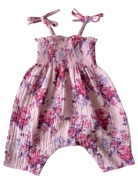 Violet rose muslin smocked jumpsuit