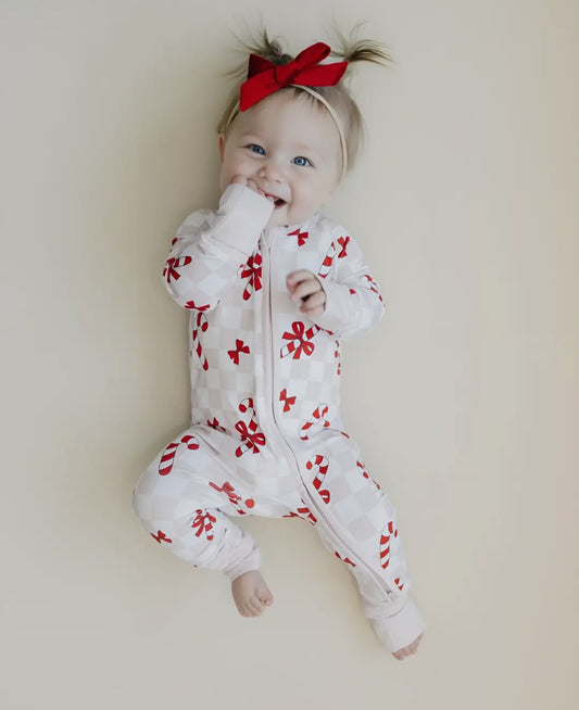 Candy cane bows romper bamboo pajama