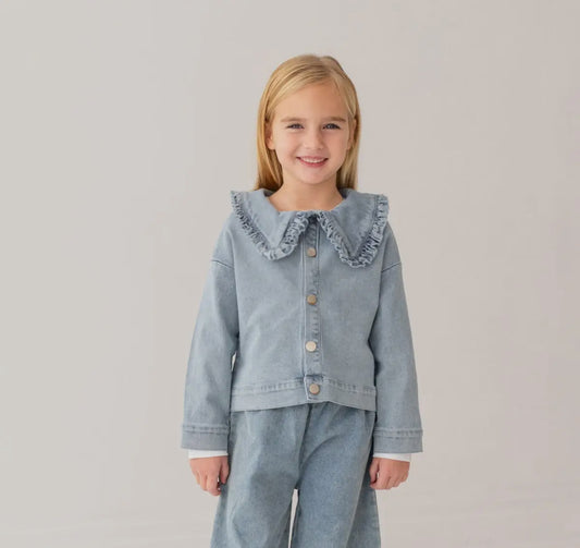 Denim days ruffled collar jacket