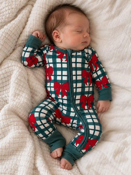 Yuletide bows bamboo romper