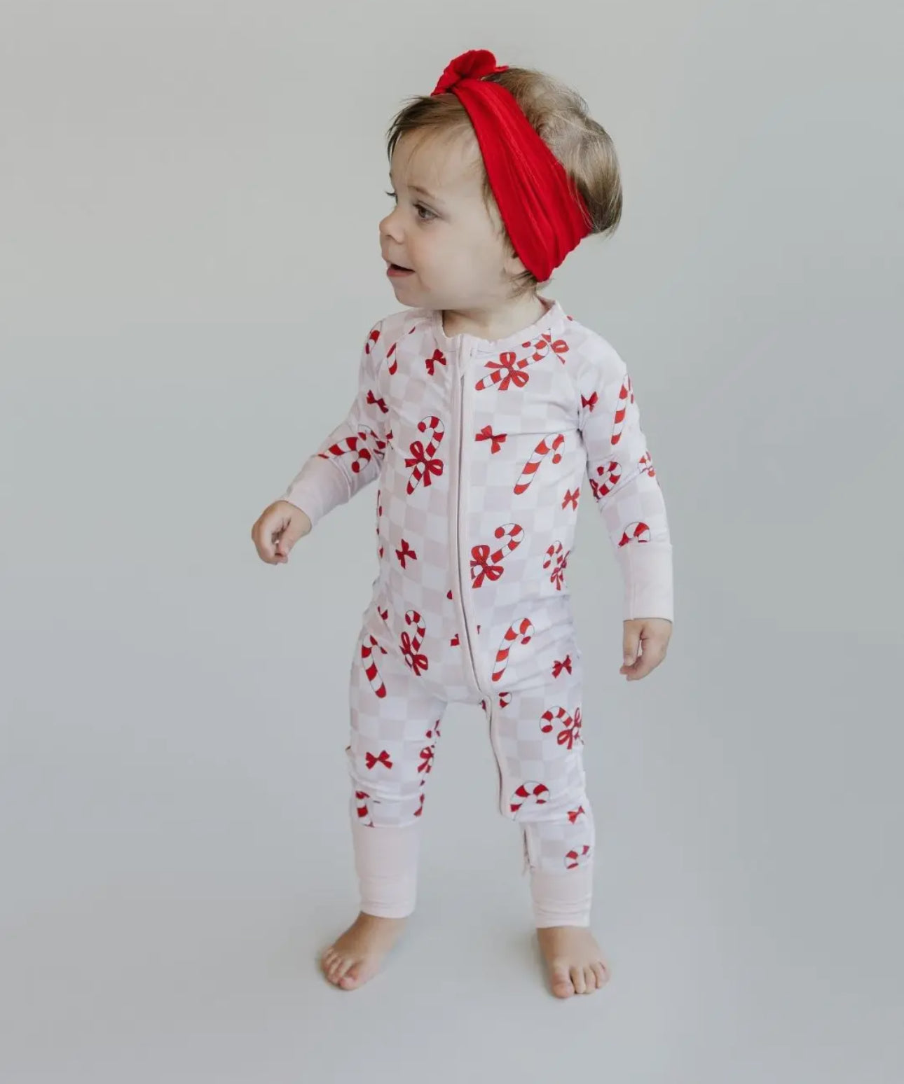 Candy cane bows romper bamboo pajama